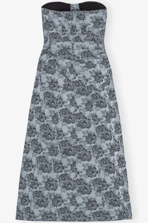 GANNI Festklær | Kjoler<Blue Floral Jacquard Long Corsage-kjole IllusionBlue