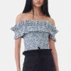 GANNI Sett | Topper<Blue Floral Printed Cotton Off-shoulder Smock-topp GlacierLake