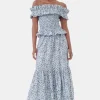 GANNI Sett | Skjørt<Blue Floral Printed Cotton Maxi Flounce-skjørt GlacierLake