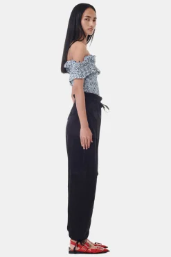 GANNI Sett | Topper<Blue Floral Printed Cotton Off-shoulder Smock-topp GlacierLake
