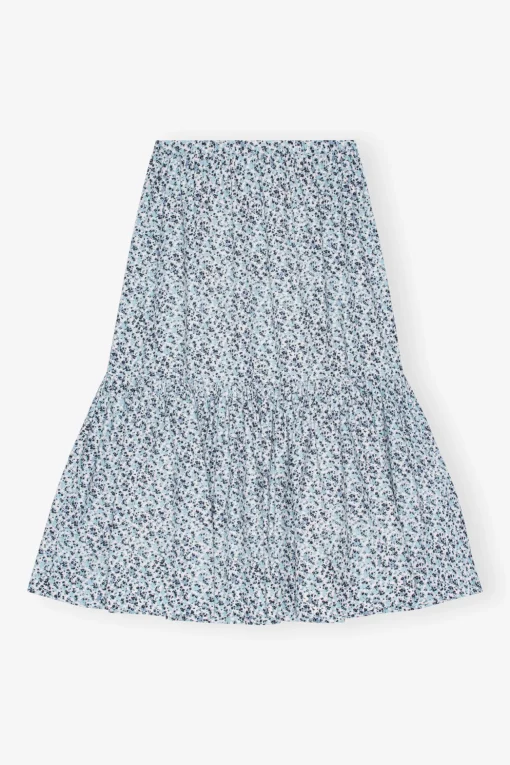 GANNI Sett | Skjørt<Blue Floral Printed Cotton Maxi Flounce-skjørt GlacierLake