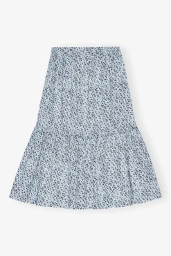 GANNI Sett | Skjørt<Blue Floral Printed Cotton Maxi Flounce-skjørt GlacierLake