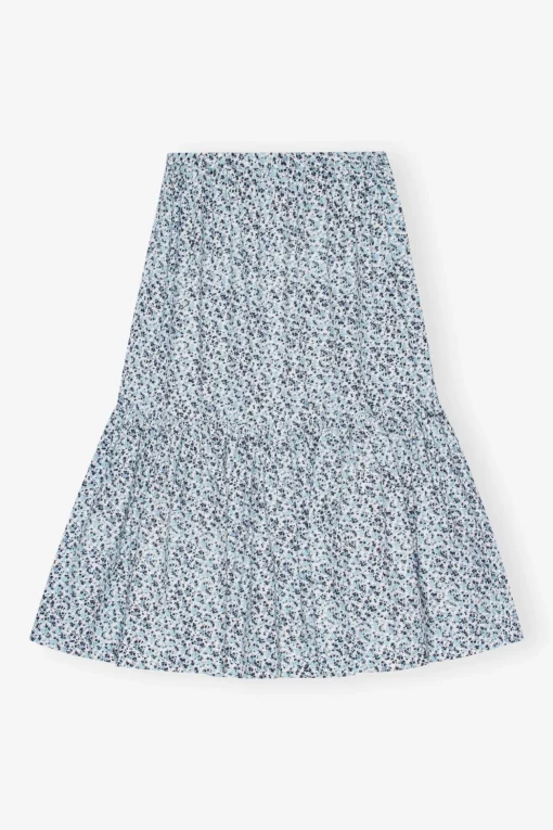 GANNI Sett | Skjørt<Blue Floral Printed Cotton Maxi Flounce-skjørt GlacierLake