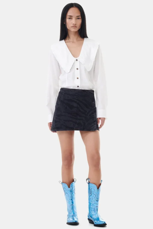 GANNI Sko | Western- & Cowboy Boots<Blue Metallic Mid Shaft Embroidered Western Støvler BlueCuracao