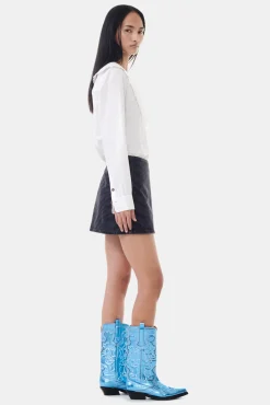 GANNI Sko | Western- & Cowboy Boots<Blue Metallic Mid Shaft Embroidered Western Støvler BlueCuracao