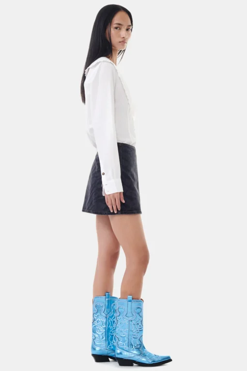GANNI Sko | Western- & Cowboy Boots<Blue Metallic Mid Shaft Embroidered Western Støvler BlueCuracao