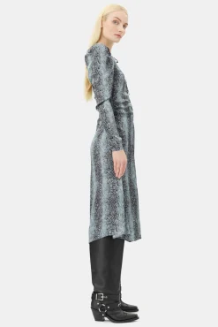 GANNI Ganni Exclusives | Kjoler<Blue Snake Print Ruched Midi-kjole CelestialBlue