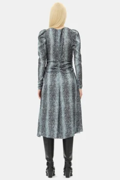 GANNI Ganni Exclusives | Kjoler<Blue Snake Print Ruched Midi-kjole CelestialBlue