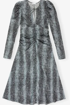 GANNI Ganni Exclusives | Kjoler<Blue Snake Print Ruched Midi-kjole CelestialBlue