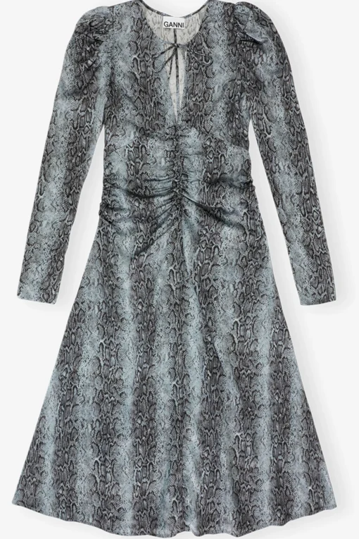 GANNI Ganni Exclusives | Kjoler<Blue Snake Print Ruched Midi-kjole CelestialBlue