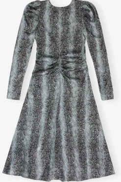 GANNI Ganni Exclusives | Kjoler<Blue Snake Print Ruched Midi-kjole CelestialBlue