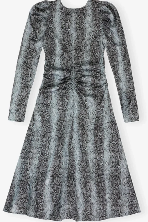 GANNI Ganni Exclusives | Kjoler<Blue Snake Print Ruched Midi-kjole CelestialBlue