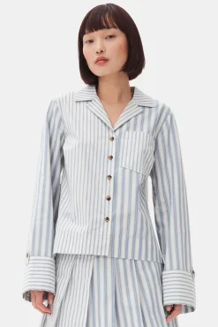 GANNI Plus Size Klær | Sett<Blue Stripe Cotton-skjorte Egret