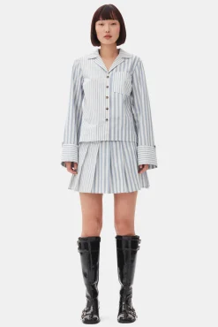 GANNI Plus Size Klær | Sett<Blue Stripe Cotton-skjorte Egret