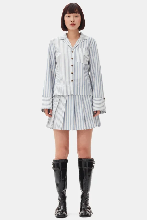 GANNI Plus Size Klær | Sett<Blue Stripe Cotton-skjorte Egret