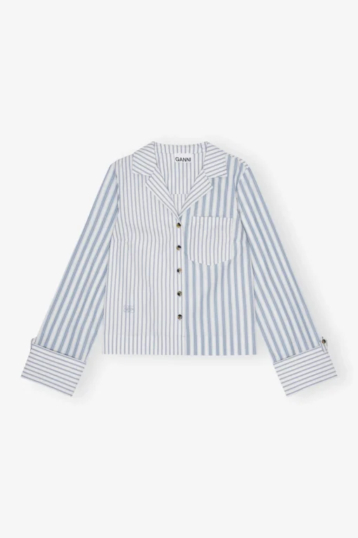 GANNI Plus Size Klær | Sett<Blue Stripe Cotton-skjorte Egret