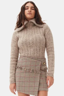 GANNI Ganni Exclusives | Strikkeplagg<Brown Highneck Zip-cardigan Safari