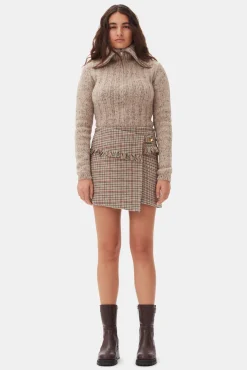 GANNI Ganni Exclusives | Strikkeplagg<Brown Highneck Zip-cardigan Safari
