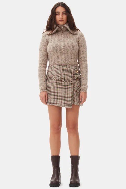 GANNI Ganni Exclusives | Strikkeplagg<Brown Highneck Zip-cardigan Safari