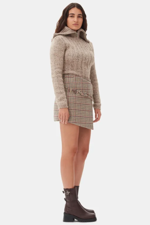 GANNI Ganni Exclusives | Strikkeplagg<Brown Highneck Zip-cardigan Safari