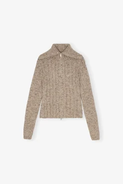 GANNI Ganni Exclusives | Strikkeplagg<Brown Highneck Zip-cardigan Safari