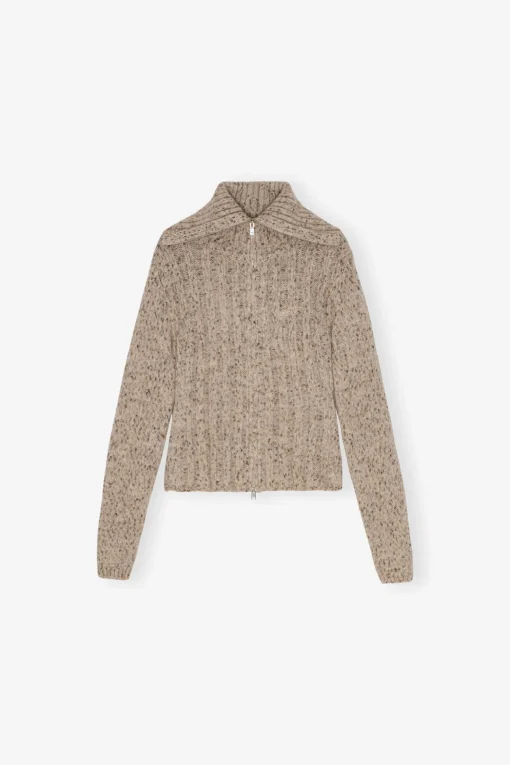 GANNI Ganni Exclusives | Strikkeplagg<Brown Highneck Zip-cardigan Safari