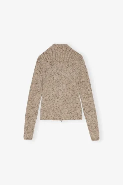 GANNI Ganni Exclusives | Strikkeplagg<Brown Highneck Zip-cardigan Safari