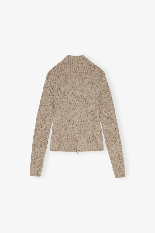 GANNI Ganni Exclusives | Strikkeplagg<Brown Highneck Zip-cardigan Safari