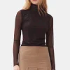 GANNI Plus Size Klær | Ganni Exclusives<Brown Printed Mesh Long Sleeve-genser BitterChocolate