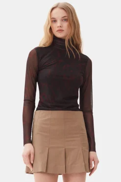 GANNI Plus Size Klær | Ganni Exclusives<Brown Printed Mesh Long Sleeve-genser BitterChocolate
