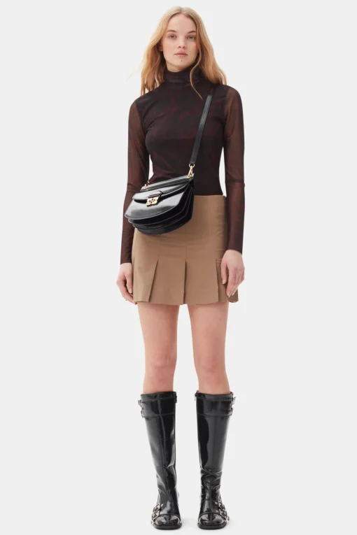 GANNI Plus Size Klær | Ganni Exclusives<Brown Printed Mesh Long Sleeve-genser BitterChocolate