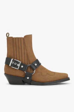 GANNI Sko | Western- & Cowboy Boots<Brown Suede Low Cut Western Chelsea Støvler TobaccoBrown
