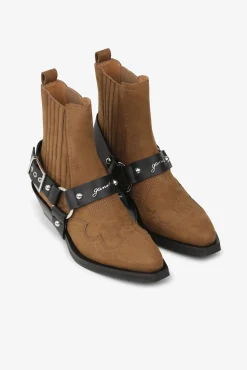 GANNI Sko | Western- & Cowboy Boots<Brown Suede Low Cut Western Chelsea Støvler TobaccoBrown