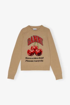 GANNI Plus Size Klær | Strikkeplagg<Camel Graphic Cherry-genser Safari