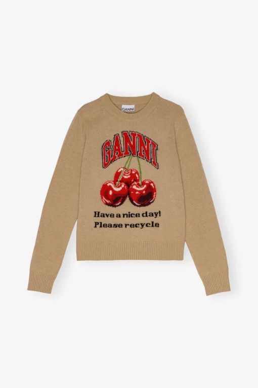 GANNI Plus Size Klær | Strikkeplagg<Camel Graphic Cherry-genser Safari