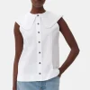 GANNI Ganni Icons | Topper<Cotton Poplin Sleeveless Frill Collar Shirt BrightWhite