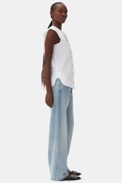 GANNI Ganni Icons | Topper<Cotton Poplin Sleeveless Frill Collar Shirt BrightWhite