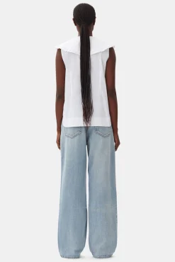GANNI Ganni Icons | Topper<Cotton Poplin Sleeveless Frill Collar Shirt BrightWhite