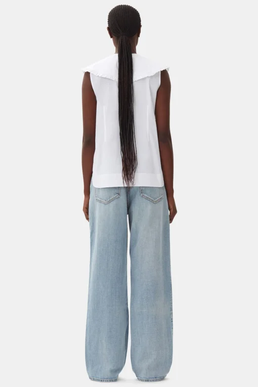 GANNI Ganni Icons | Topper<Cotton Poplin Sleeveless Frill Collar Shirt BrightWhite