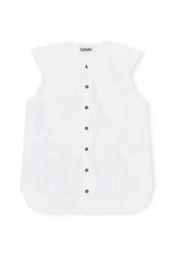 GANNI Ganni Icons | Topper<Cotton Poplin Sleeveless Frill Collar Shirt BrightWhite