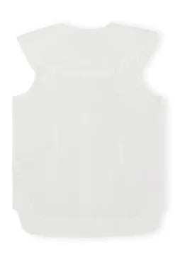 GANNI Ganni Icons | Topper<Cotton Poplin Sleeveless Frill Collar Shirt BrightWhite