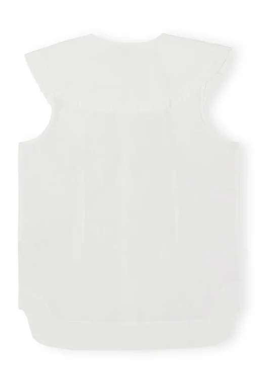 GANNI Ganni Icons | Topper<Cotton Poplin Sleeveless Frill Collar Shirt BrightWhite