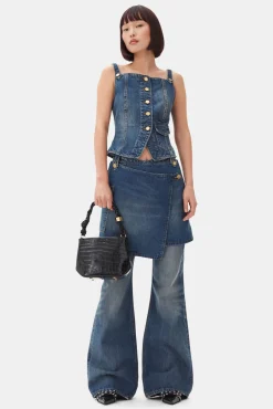 GANNI Sett | Jeans<Dark Blue Heavy Washed Flared Skirt-jeans MidBlueVintage