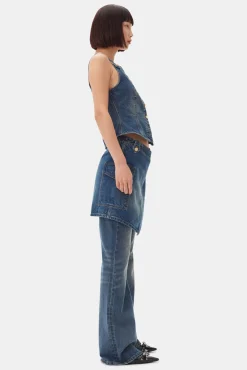 GANNI Sett | Jeans<Dark Blue Heavy Washed Flared Skirt-jeans MidBlueVintage