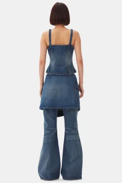 GANNI Sett | Jeans<Dark Blue Heavy Washed Flared Skirt-jeans MidBlueVintage