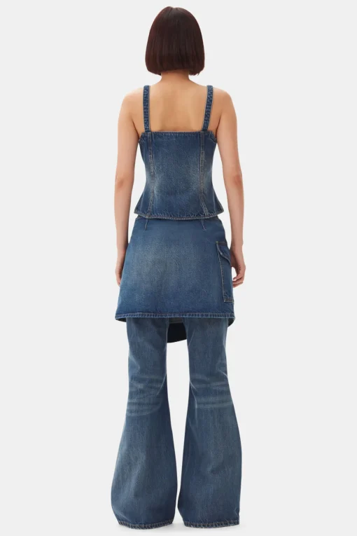 GANNI Sett | Jeans<Dark Blue Heavy Washed Flared Skirt-jeans MidBlueVintage
