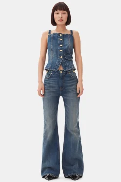 GANNI Sett | Jeans<Dark Blue Heavy Washed Flared Skirt-jeans MidBlueVintage