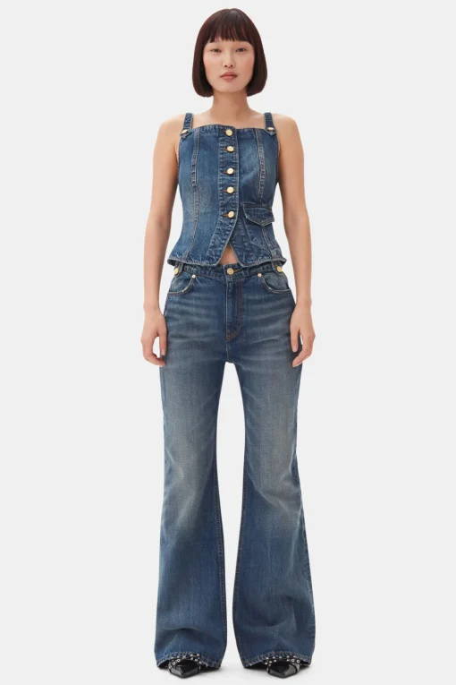GANNI Sett | Jeans<Dark Blue Heavy Washed Flared Skirt-jeans MidBlueVintage
