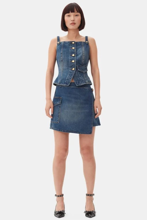 GANNI Sett | Jeans<Dark Blue Heavy Washed Flared Skirt-jeans MidBlueVintage