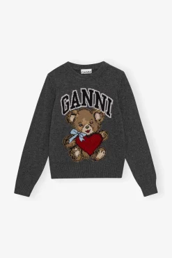 GANNI Plus Size Klær | Strikkeplagg<Dark Grey Graphic Bear-genser GrayQuill